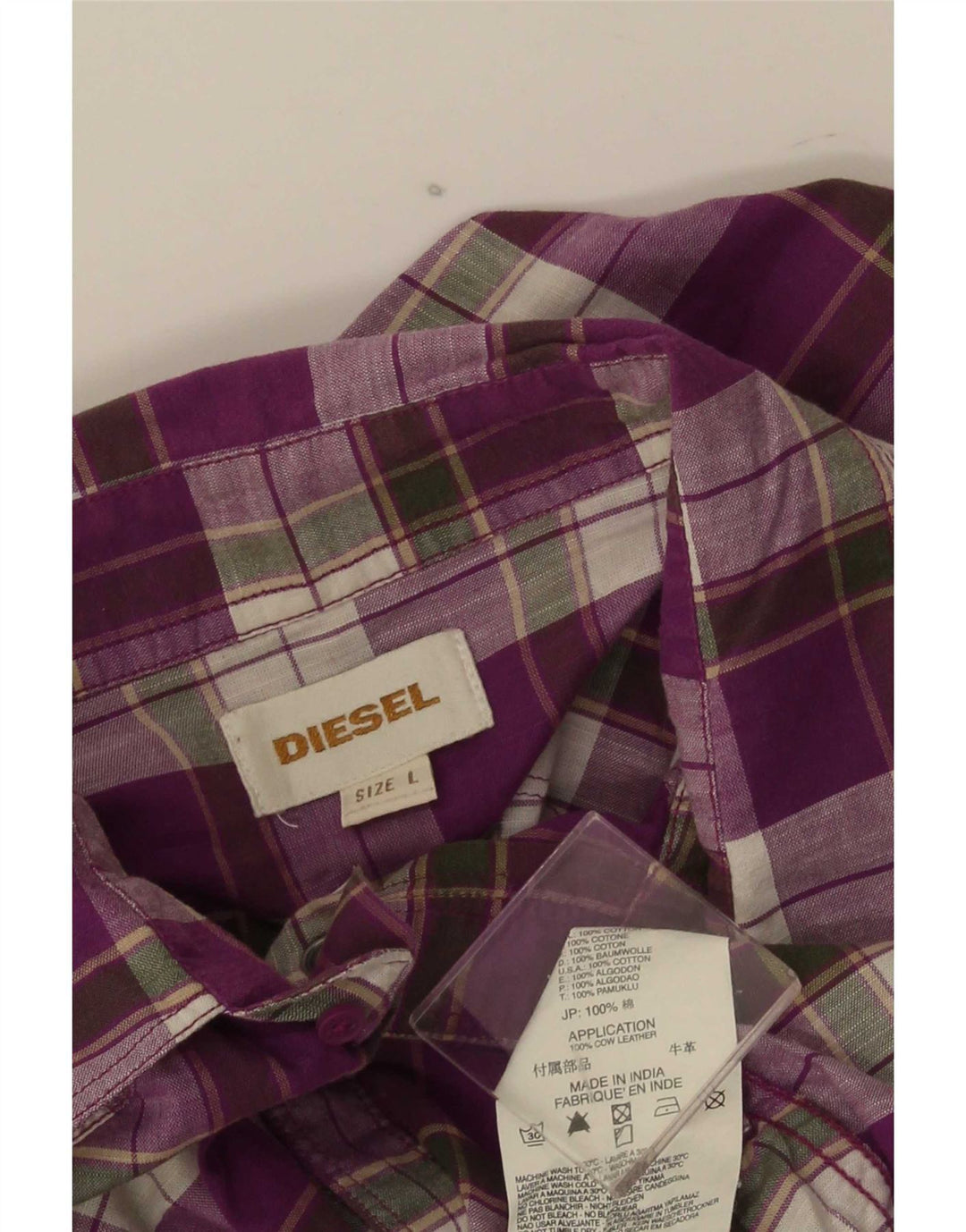 Diesel Camicia da uomo in flanella di cotone a quadri viola grande