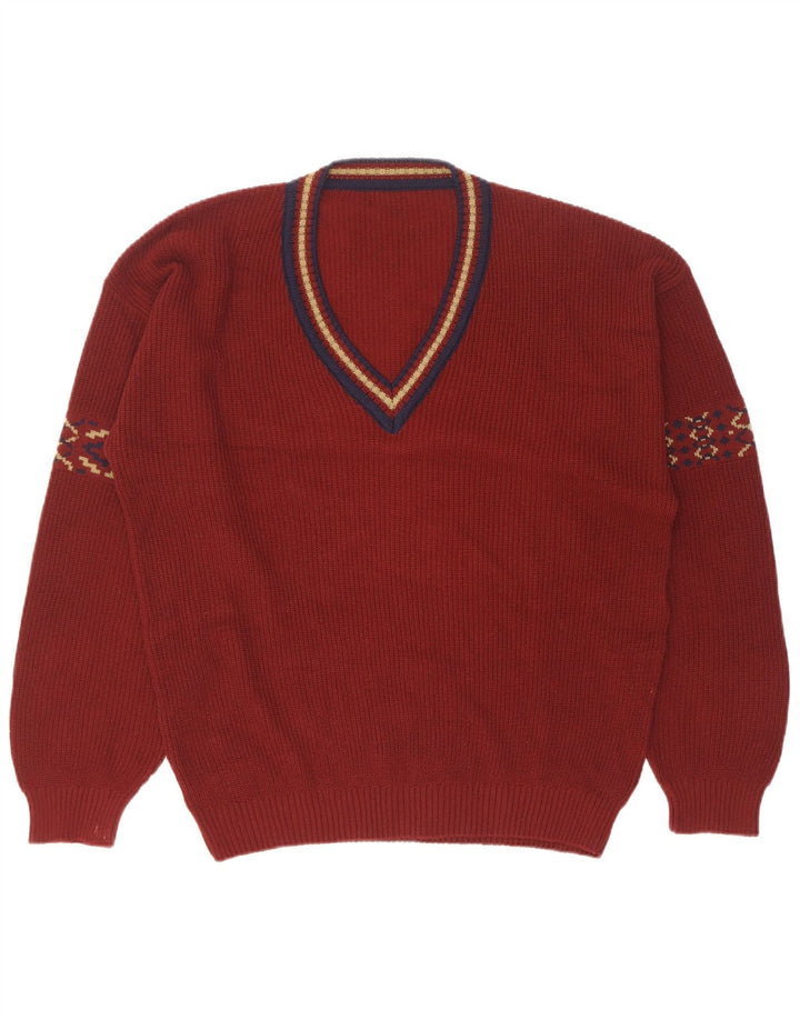 Maglione vintage da uomo con scollo a V taglia 50 cotone geometrico marrone medio