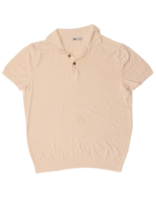 Maglione Zara da uomo a maniche corte con collo a polo, bianco sporco medio