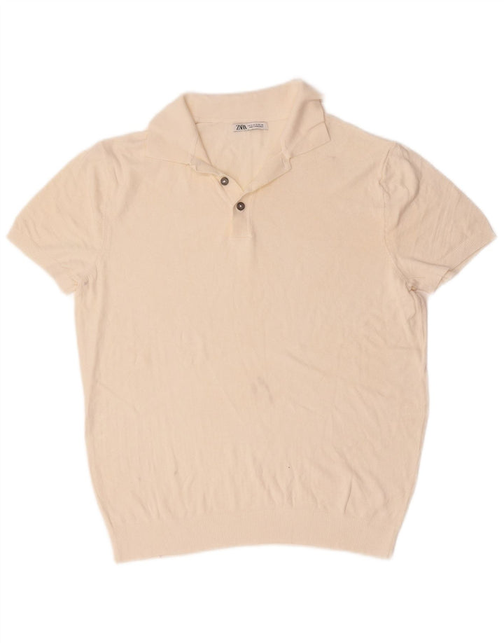 Maglione Zara da uomo a maniche corte con collo a polo, bianco sporco medio