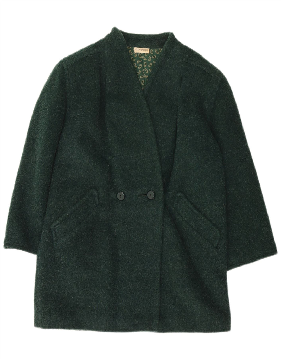 ELENA MIRO Cappotto doppiopetto da donna UK 14 Large Verde Lana