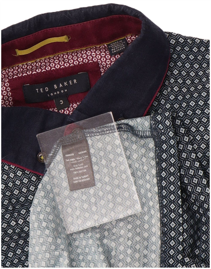 Polo da uomo Ted Baker taglia 3 in cotone geometrico blu medio
