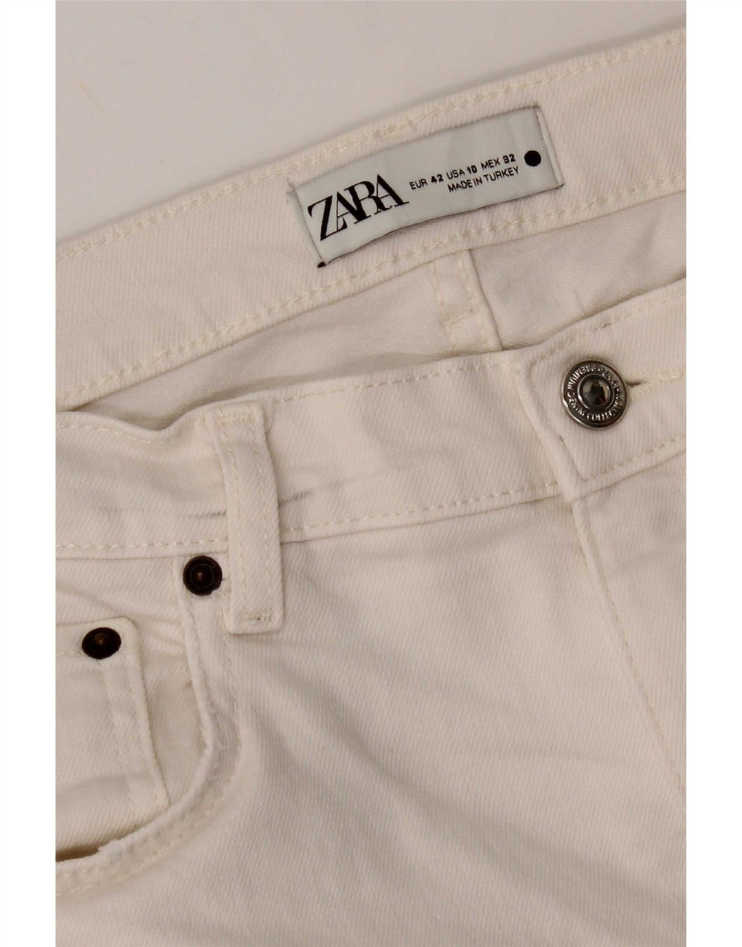 Jeans corti effetto invecchiato da donna Zara EU 42 Large W32 L24 cotone bianco