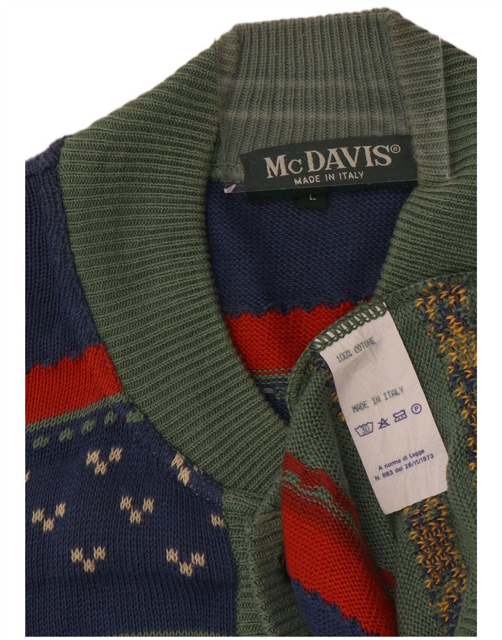 MCDAVIS Maglione cardigan da uomo in cotone a righe verdi grandi