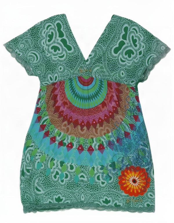 Desigual Abito da donna a linea A UK 12 Verde medio geometrico