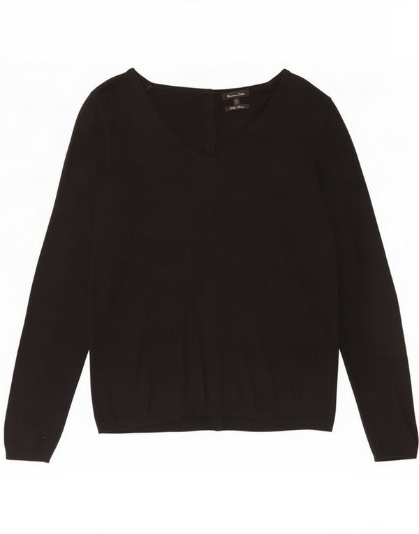 Massimo Dutti Maglione da donna con scollo a V UK 12 Seta nera media