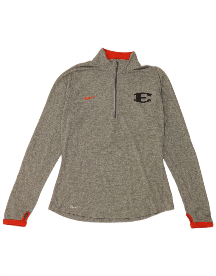 NIKE Top da tuta pullover Dri Fit da donna UK 12 Grigio medio chiazzato