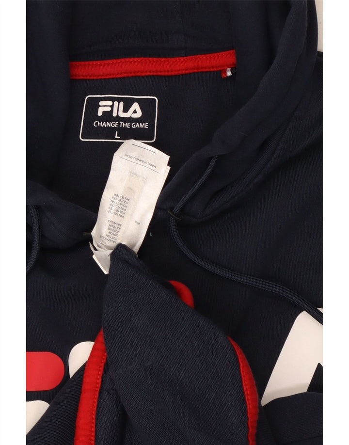 Maglione con cappuccio e zip grafica da uomo FILA grande in cotone blu navy