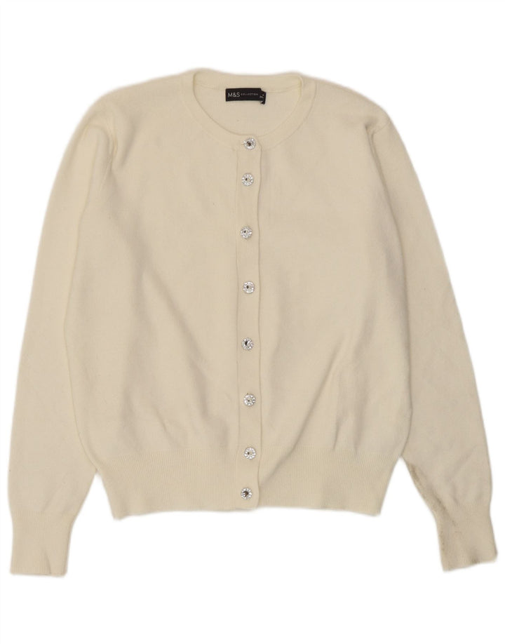 Maglione cardigan corto da donna Marks & Spencer UK 14 Viscosa bianco sporco medio