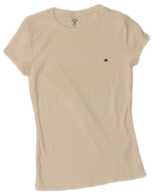 T-shirt da donna Tommy Hilfiger Top UK 8 Small in cotone bianco sporco