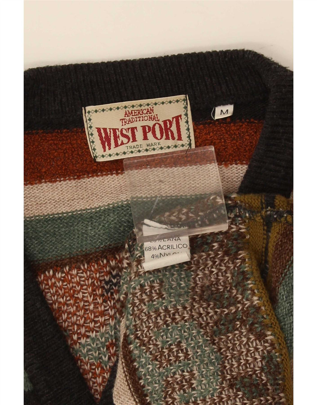 Maglione cardigan senza maniche da uomo West Port a righe multicolori medie