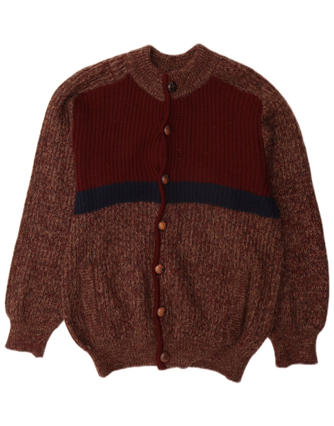 Maglione cardigan da uomo vintage IT 52 grande lana screziata bordeaux
