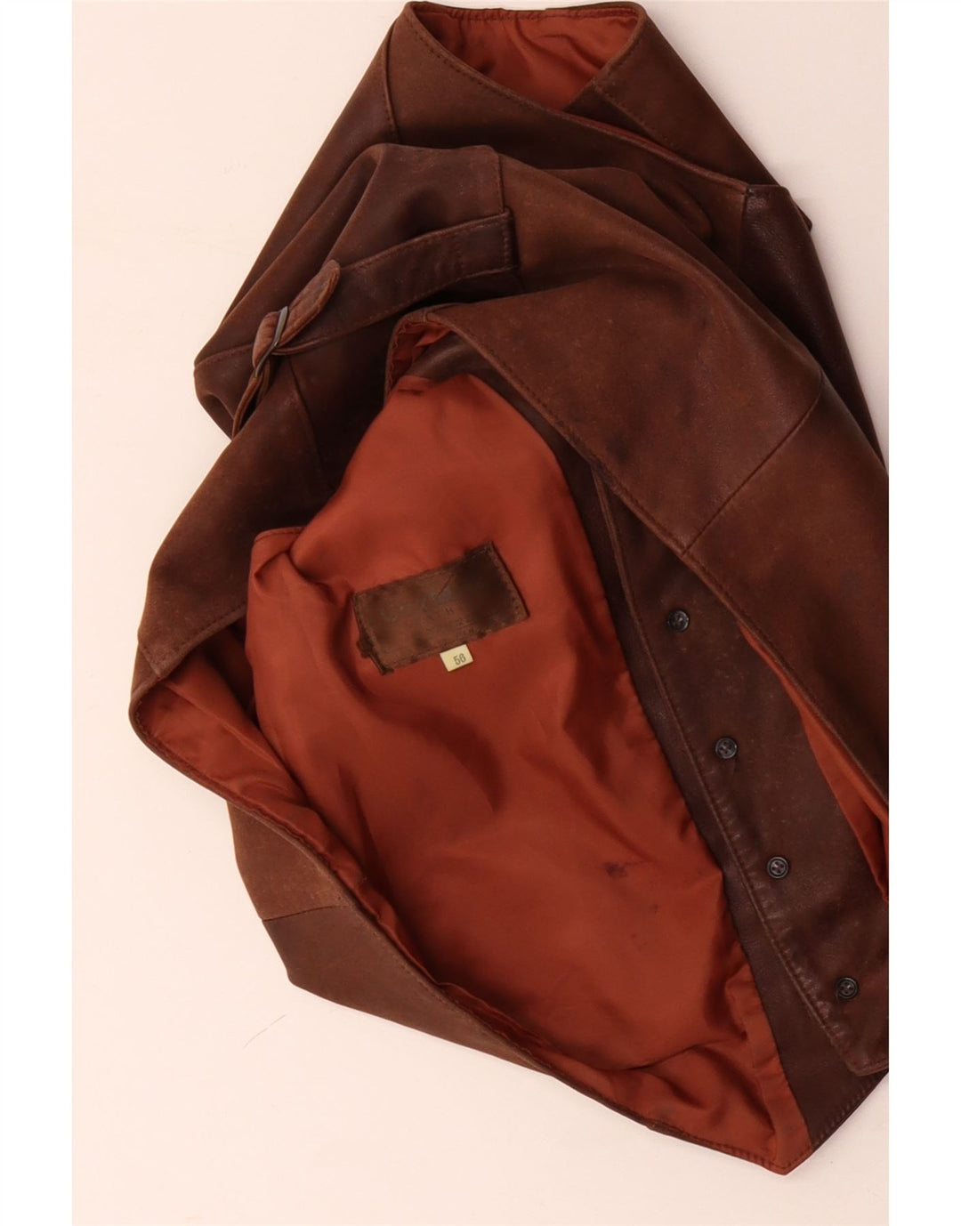 Gilet in pelle da uomo VINTAGE IT 56 2XL Marrone