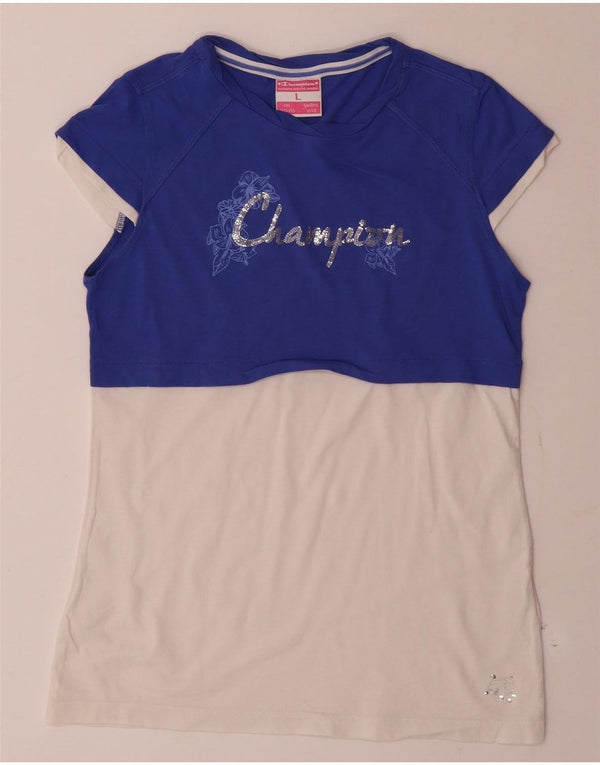T-shirt grafica per ragazze Champion Top 11-12 anni Large Blue Colourblock