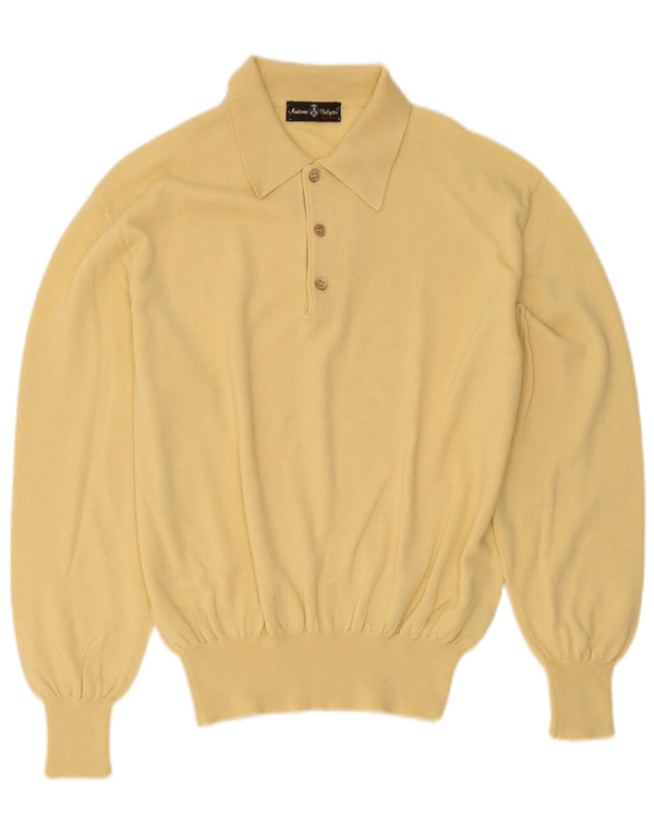 Maglione vintage da uomo con collo alto in lana gialla media
