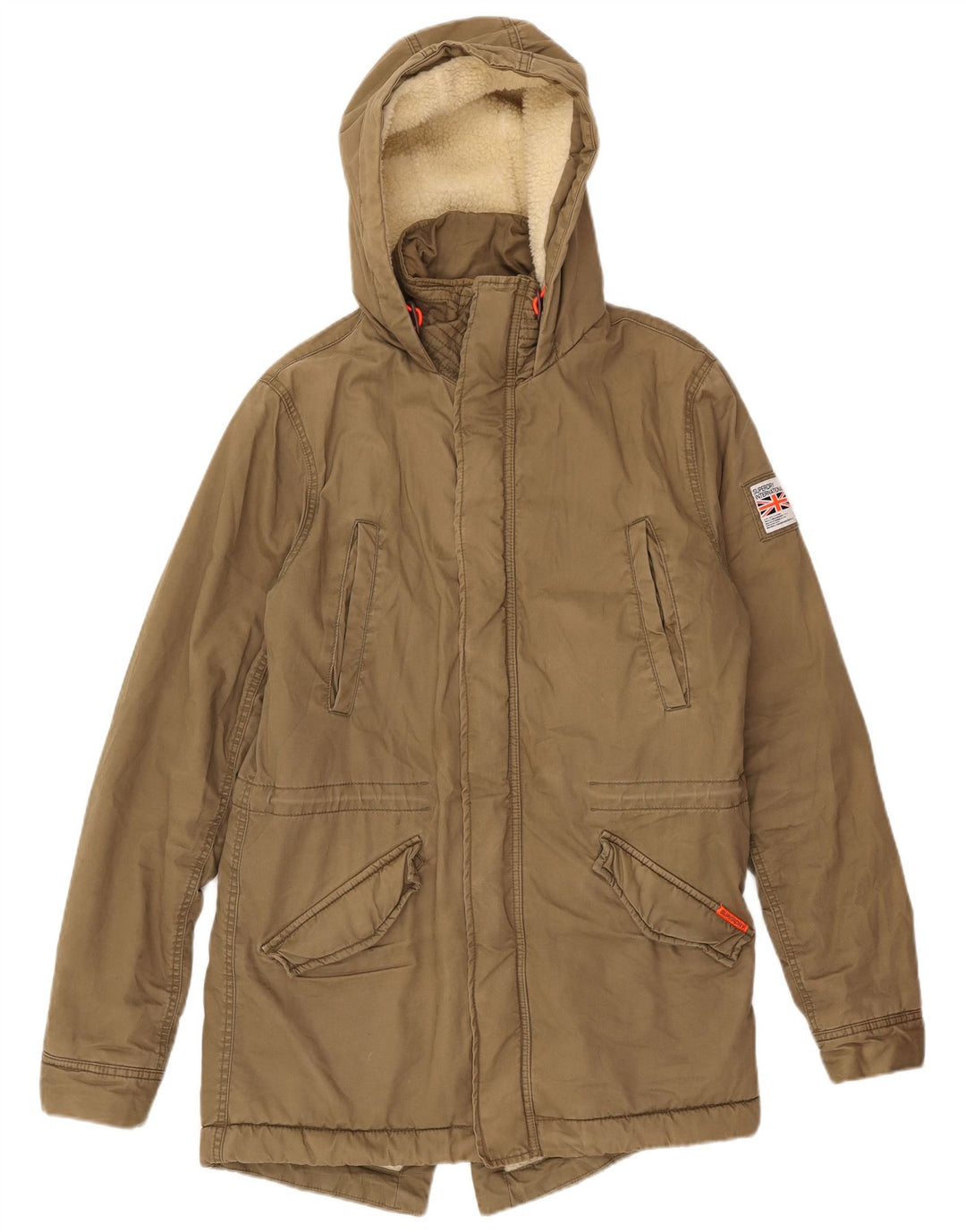 Giacca parka da uomo con cappuccio Superdry UK 40 grande cotone kaki