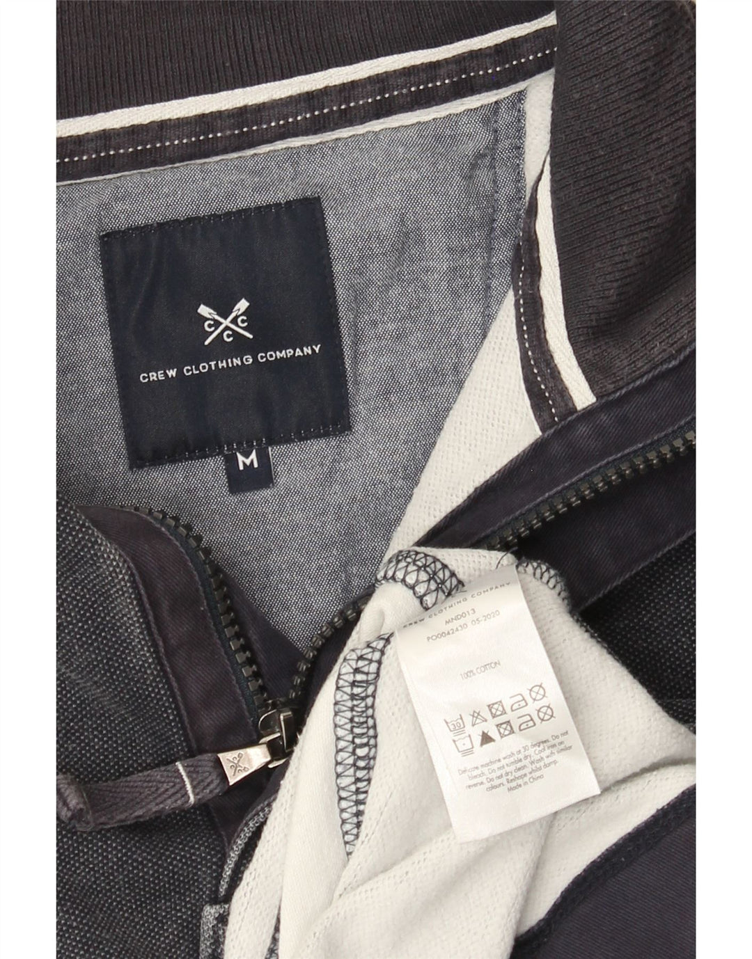 Crew Clothing Felpa da uomo con collo con zip, maglione medio a righe blu navy