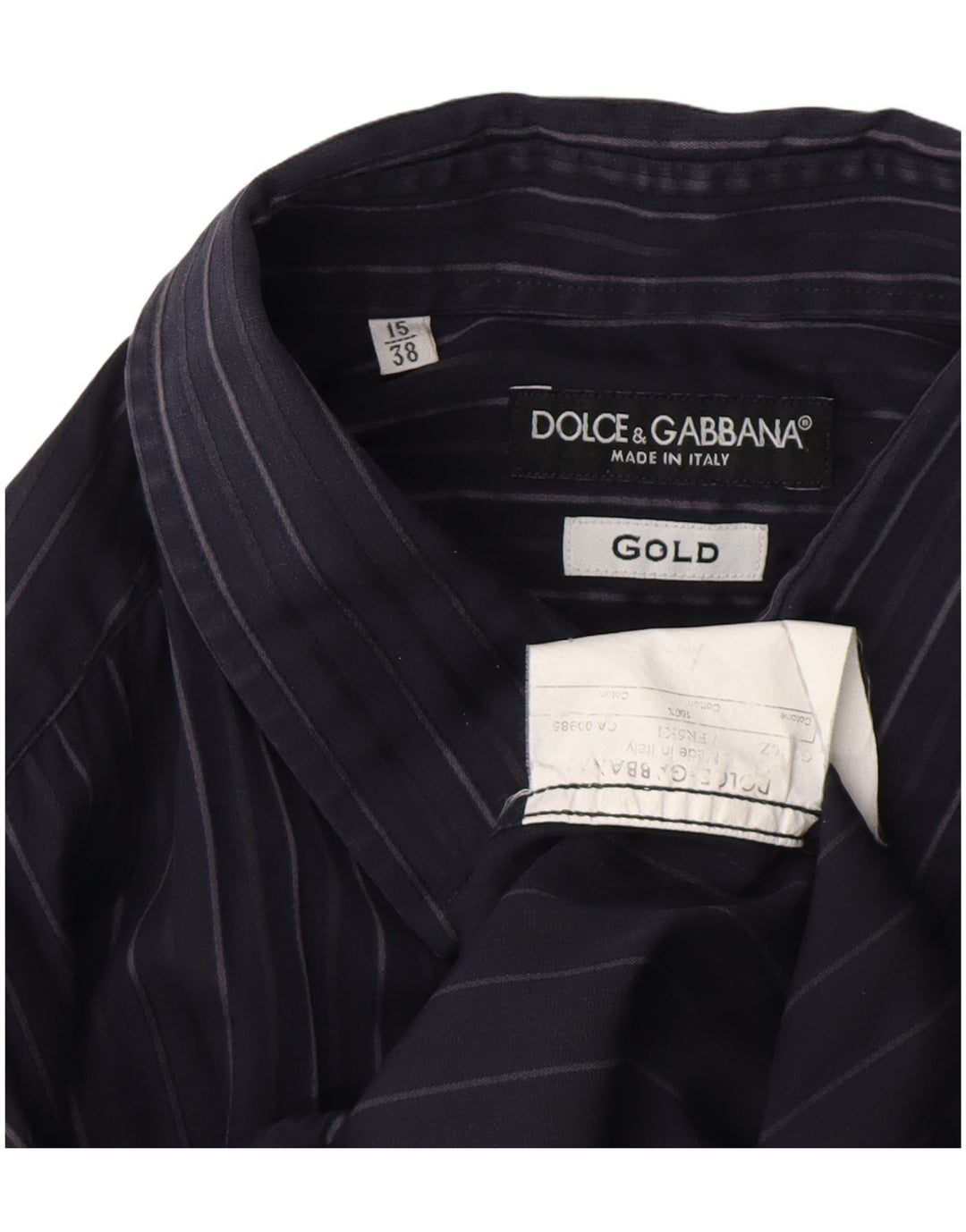 DOLCE & GABBANA Camicia da uomo Taglia 15 38 Cotone gessato medio blu navy