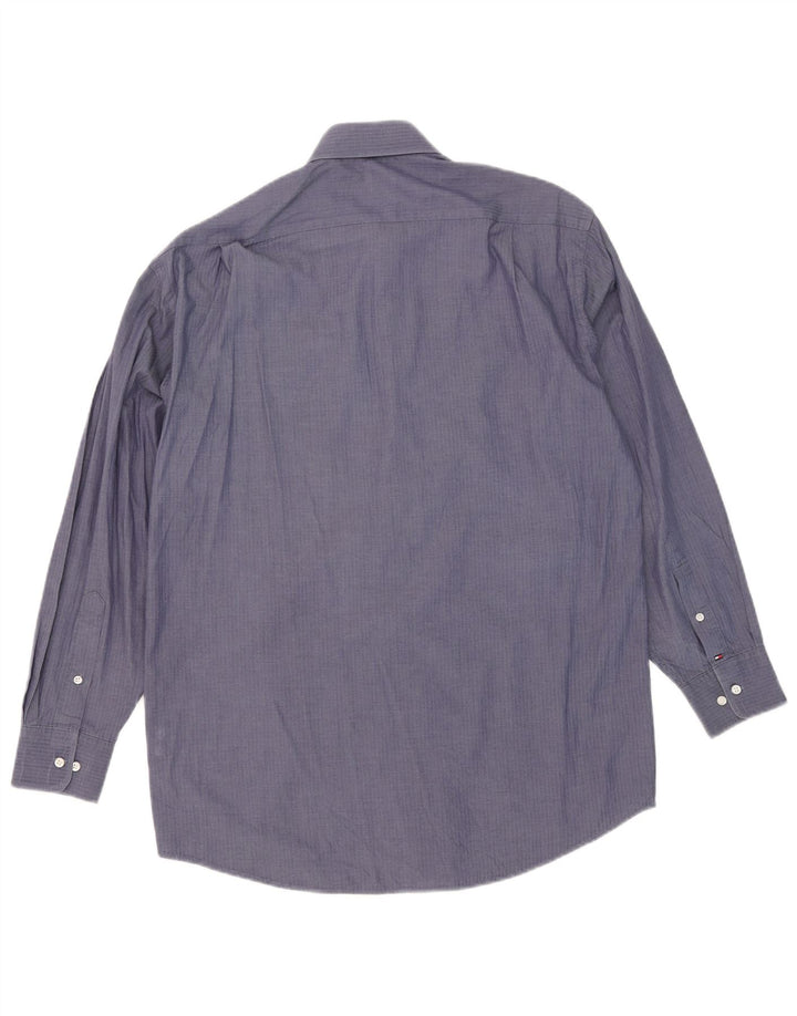 Camicia da uomo Tommy Hilfiger taglia 15 1/2 media blu navy a spina di pesce
