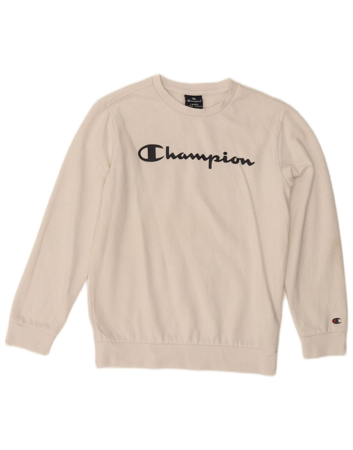 CHAMPION Boys Graphic Sweatshirt Jumper 11-12 Years Large White Cotton