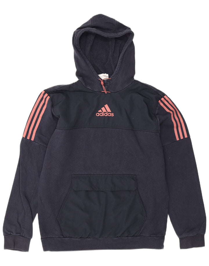 Felpa con cappuccio da uomo Adidas media in cotone blu navy