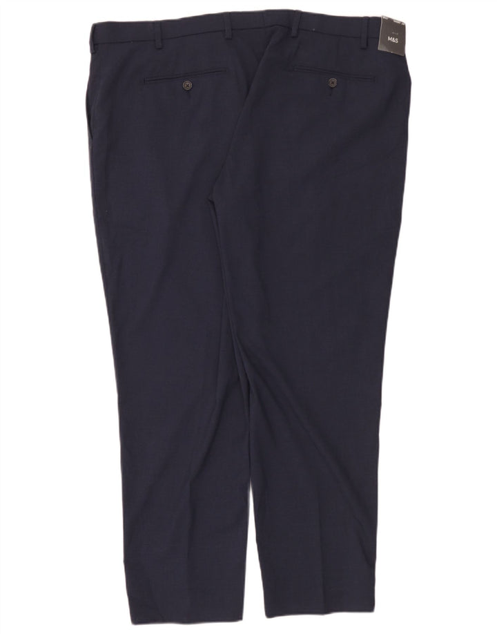 Pantaloni chino da uomo Marks & Spencer W42 L29 poliestere blu navy
