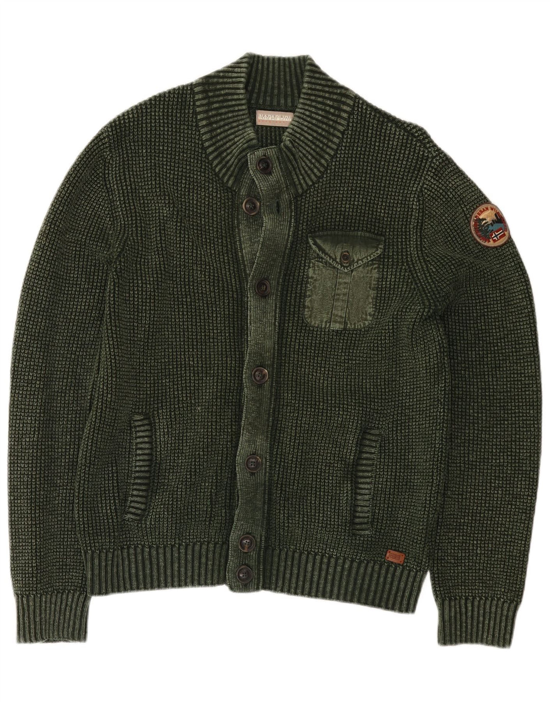 Maglione cardigan geografico da uomo Napapijri verde medio