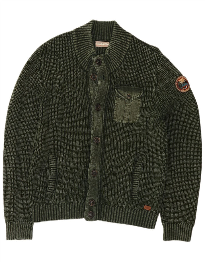 Maglione cardigan geografico da uomo Napapijri verde medio