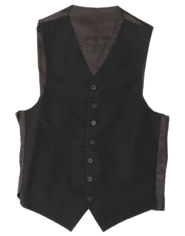 Gilet Vintage da Uomo IT 48 Piccolo in Lana Gessata Nera