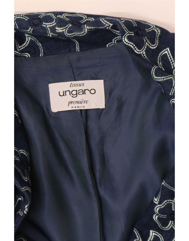 Giacca blazer da donna a 2 bottoni Ungaro UK 8 piccola blu navy floreale