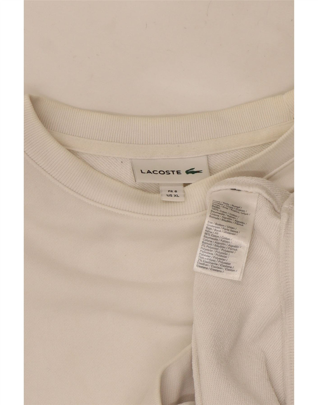 LACOSTE Felpa da uomo Maglione Taglia 6 XL Cotone bianco
