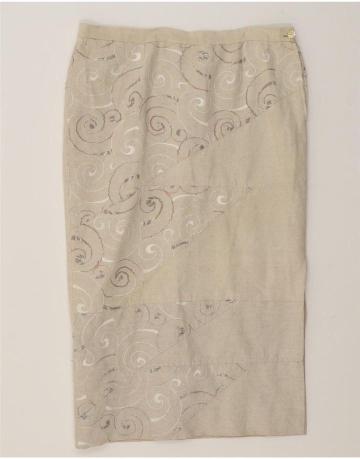 VINTAGE Womens Midi Skirt W36 Large Off White Floral Vintage Vintage and Second-Hand Vintage from Messina Hembry 