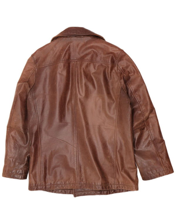 Cappotto doppiopetto in pelle da uomo vintage UK 44 2XL Pelle marrone