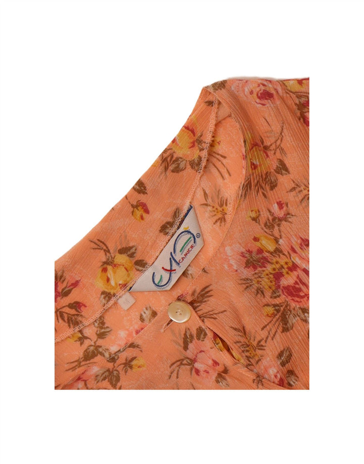 VINTAGE Womens Shirt Blouse UK 14 Medium Orange Floral