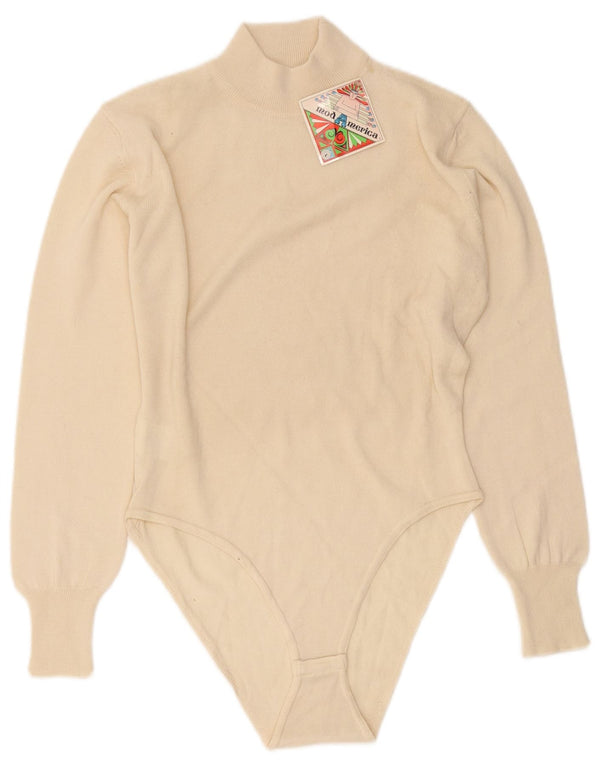 Body vintage da donna a maniche lunghe UK 14 grande bianco sporco