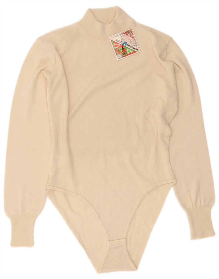 Body vintage da donna a maniche lunghe UK 14 grande bianco sporco