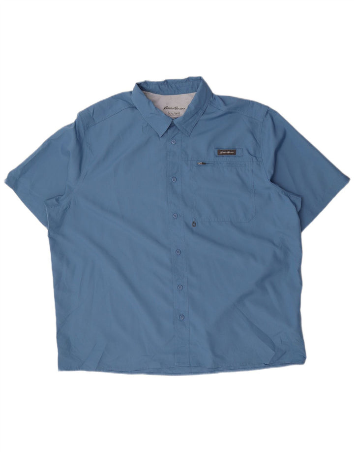 EDDIE BAUER Mens Big & Tall Short Sleeve Shirt 2XL Blue Polyester