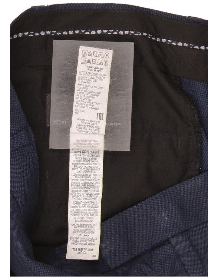 Pantaloni da abito dritti da uomo Marks & Spencer W38 L31 poliestere blu navy