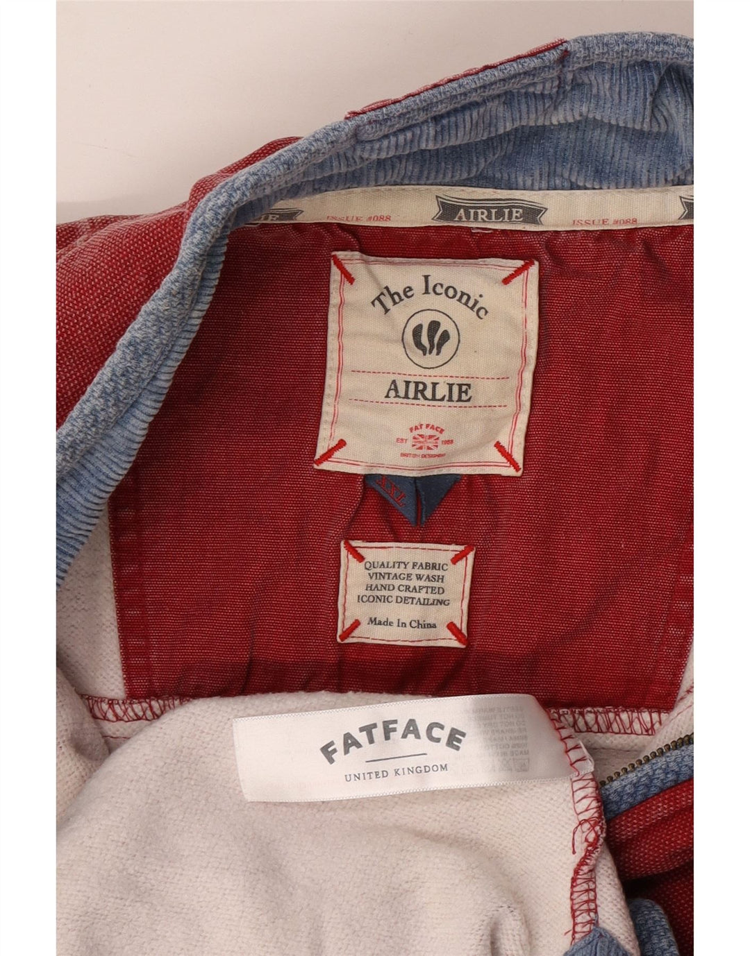 FAT FACE Felpa da uomo Airlie con zip e collo maglione 2XL cotone rosso