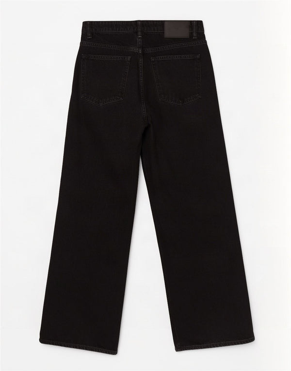 Jeans Zara da donna a vita alta a gamba larga EU 36 XS W26 L25 cotone nero