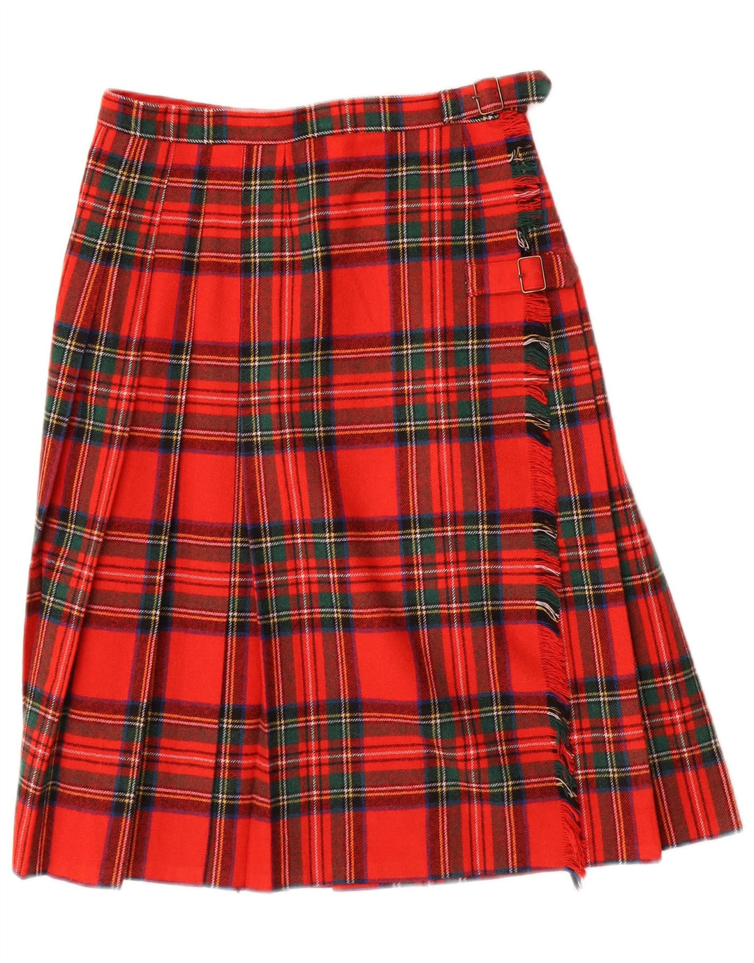 Gonna a pieghe avvolgente da donna vintage W26 piccolo scozzese rosso