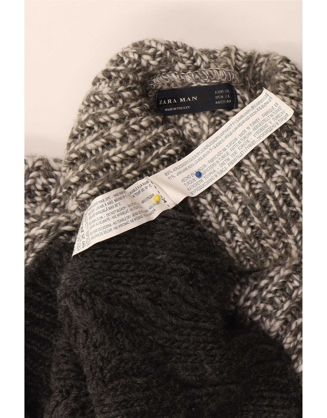 Maglione maglione collo alto da uomo Zara XL grigio acrilico color block