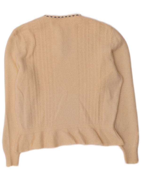 Maglione maglione girocollo da donna vintage UK 16 grande lana beige