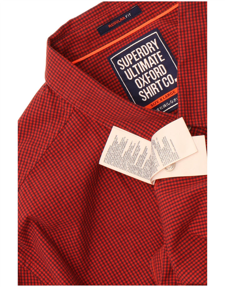 Camicia da uomo Regular Fit Superdry XL in cotone a quadretti rosso