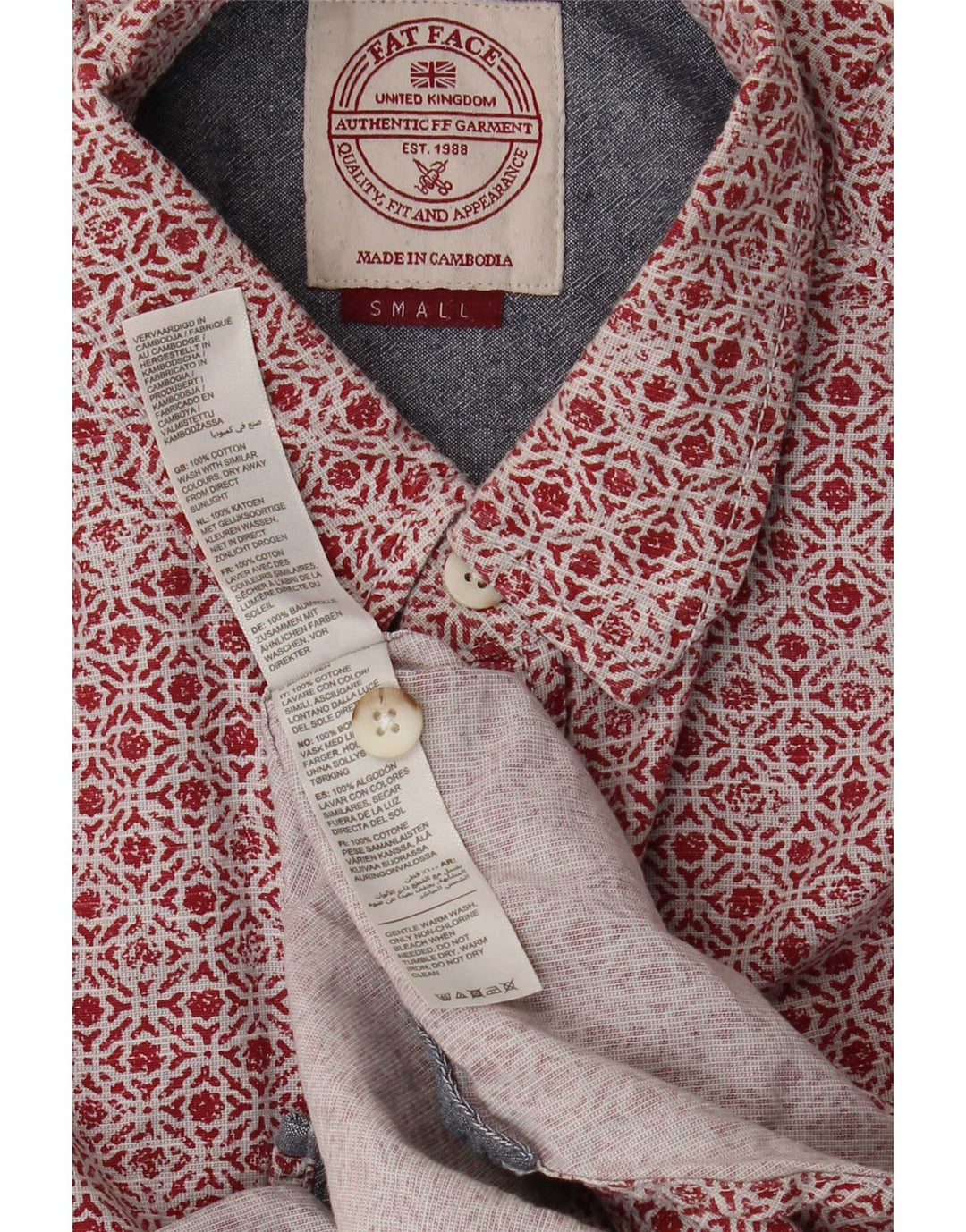 Camicia da uomo a maniche corte, vestibilità regolare, Fat Face, piccola, in cotone geometrico rosso