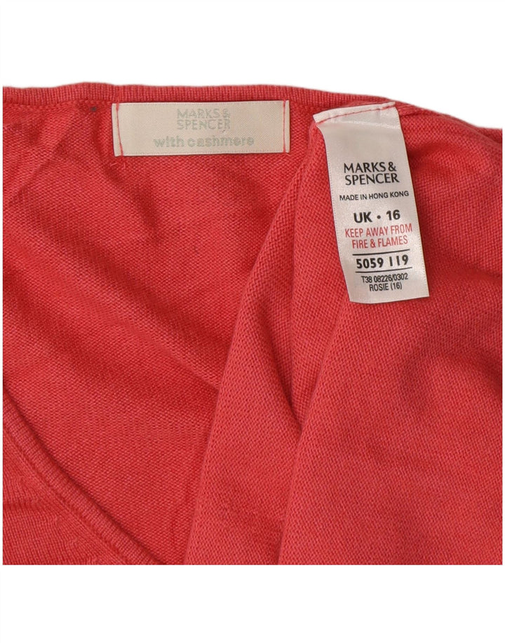 MARKS & SPENCER Maglione da donna con scollo a V UK 16 Large Rosa Viscosa