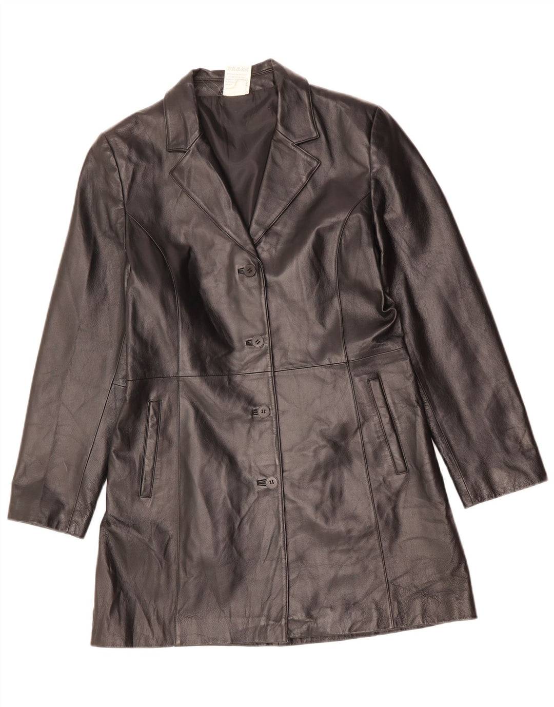 Cappotto in pelle da donna vintage UK 14 grande poliestere nero