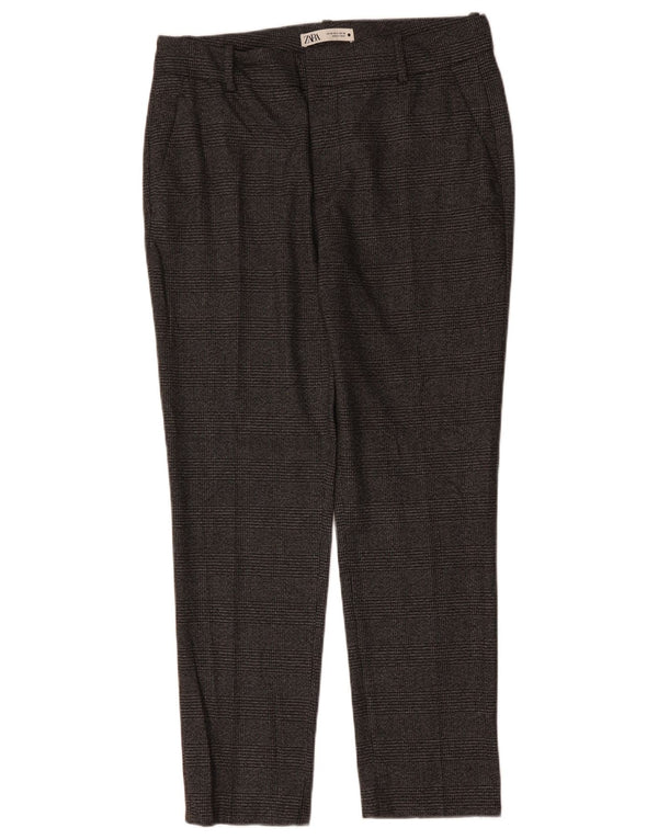 Pantaloni da abito slim da donna ZARA EU 40 Medium W30 L29 Poliestere a quadri grigio