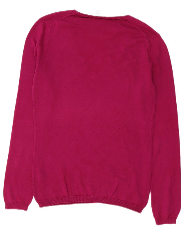 Lacoste Womens V-Neck Jumper Sweater Size 34 Small Pink Cotton