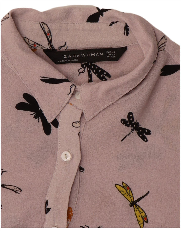 ZARA Womens Abstract Pattern Shirt Blouse UK 6 XS Purple